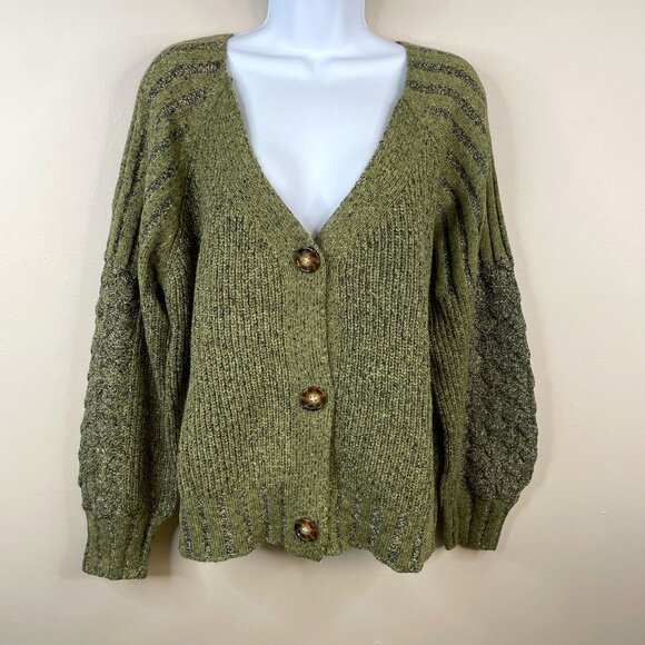 Boutique Womens Baggy Cable Knit Cardigan Sweater NWT Size M Olive Cozy Forest - Picture 1 of 13